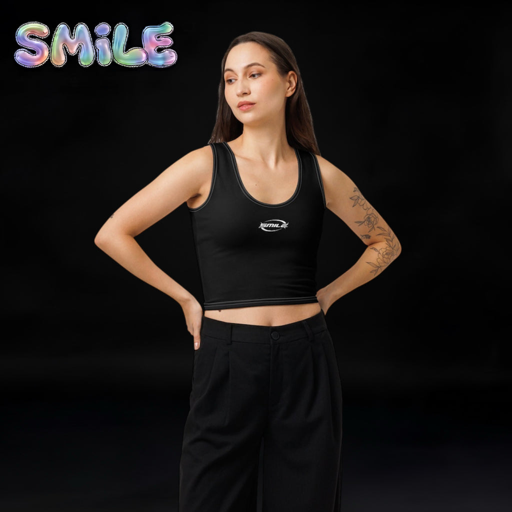 Smile Cotton crop top Black