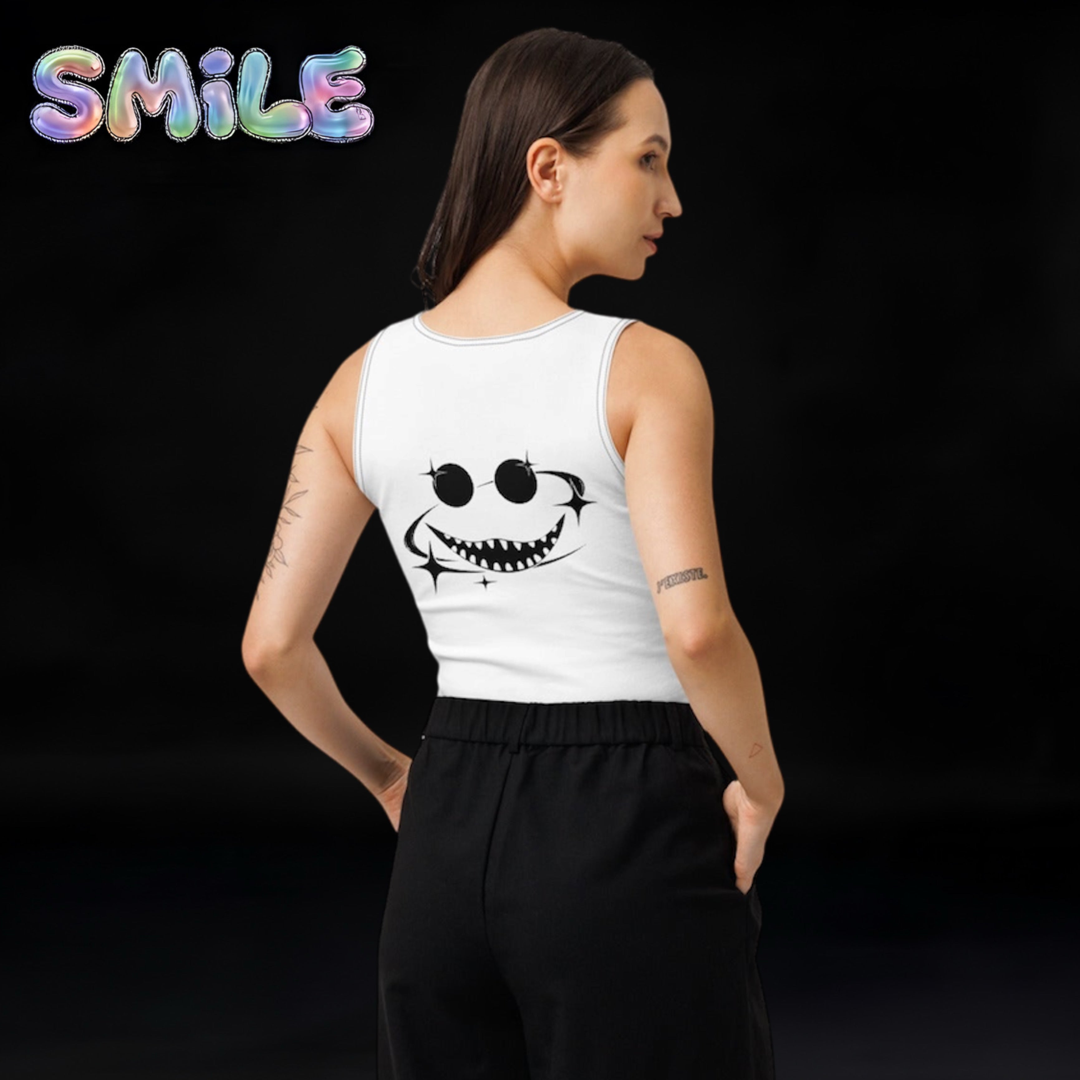 Smile Cotton crop top White