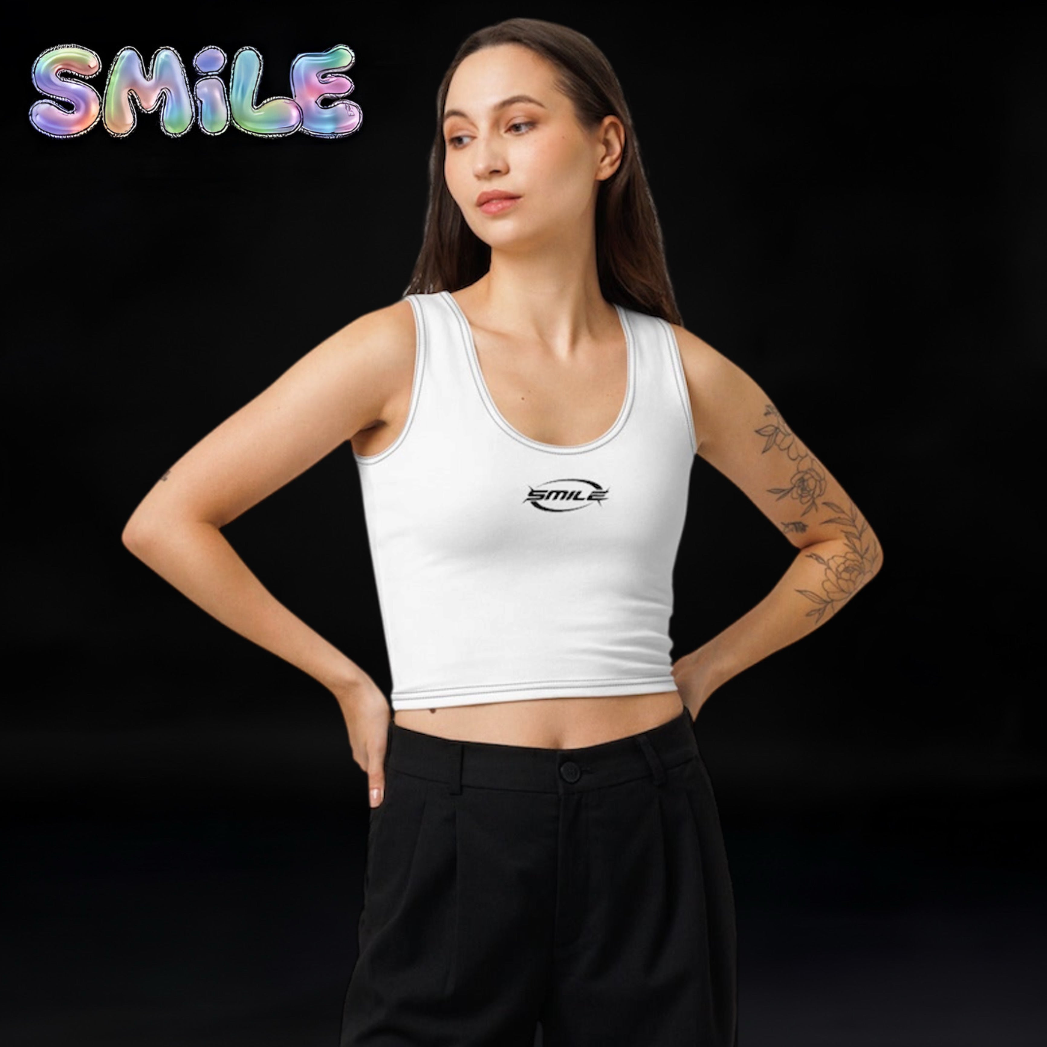 Smile Cotton crop top White