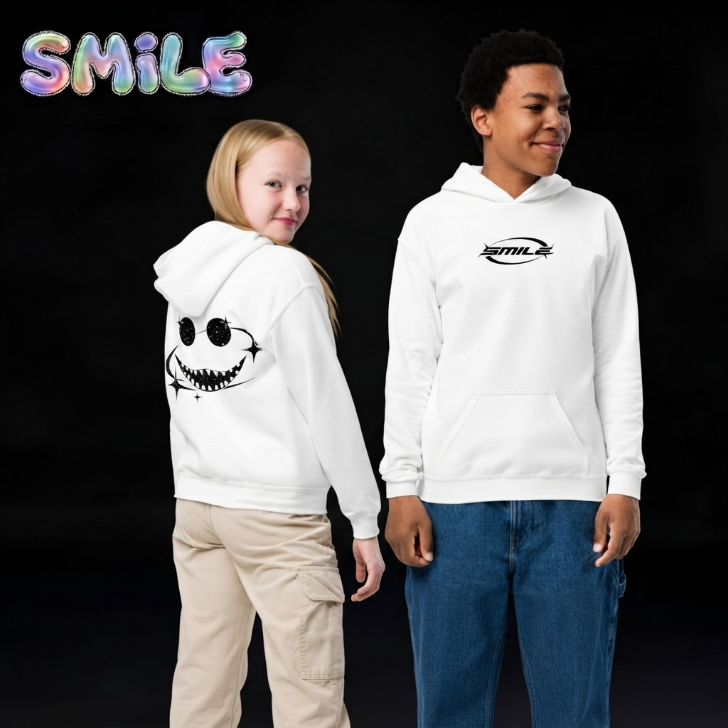 Boys & Girls Smile Teens Pullover Hoodie White Colors